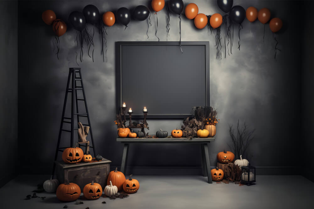 Halloween Decorated Room Pumpkins Backdrop UK RR7-103