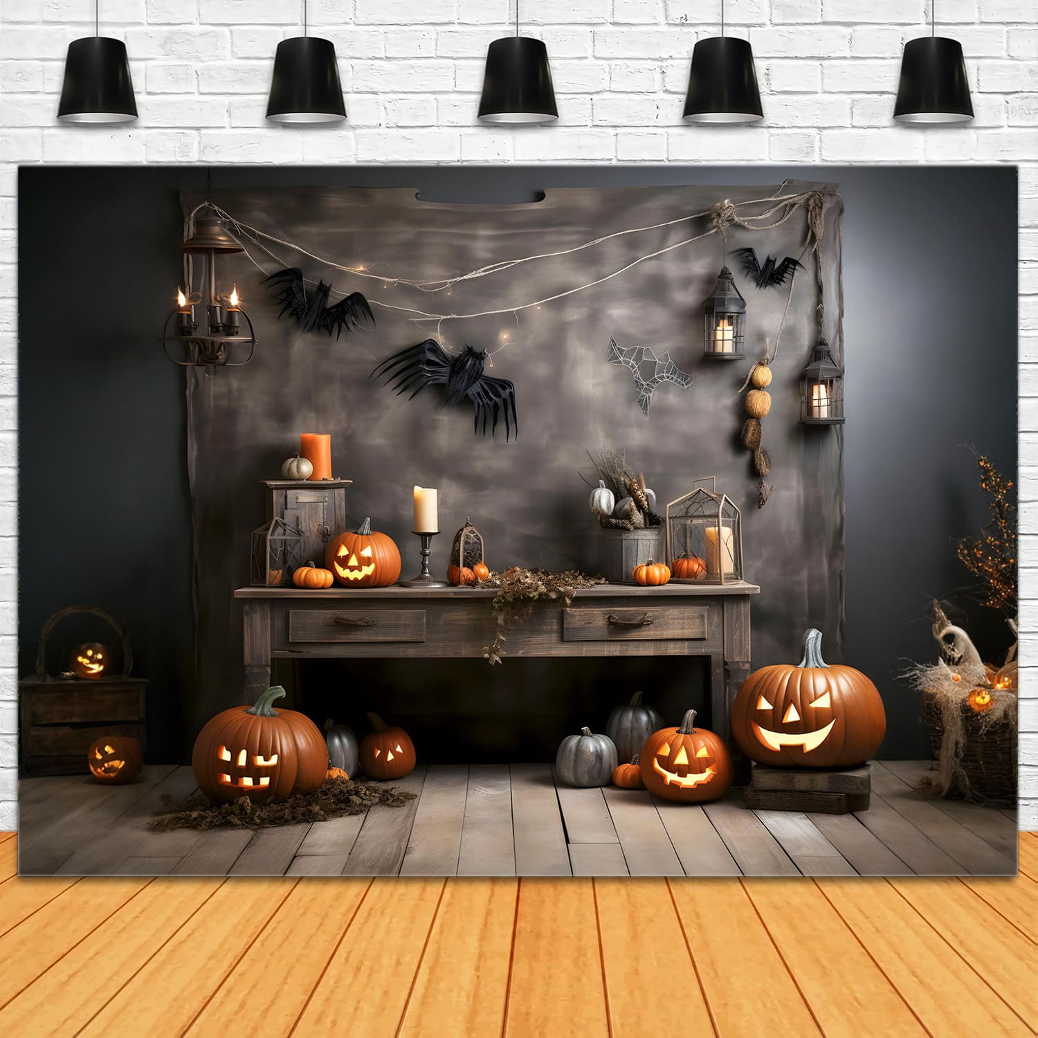 Halloween Pumpkin Lanterns Photography Backdrop UK RR7-104