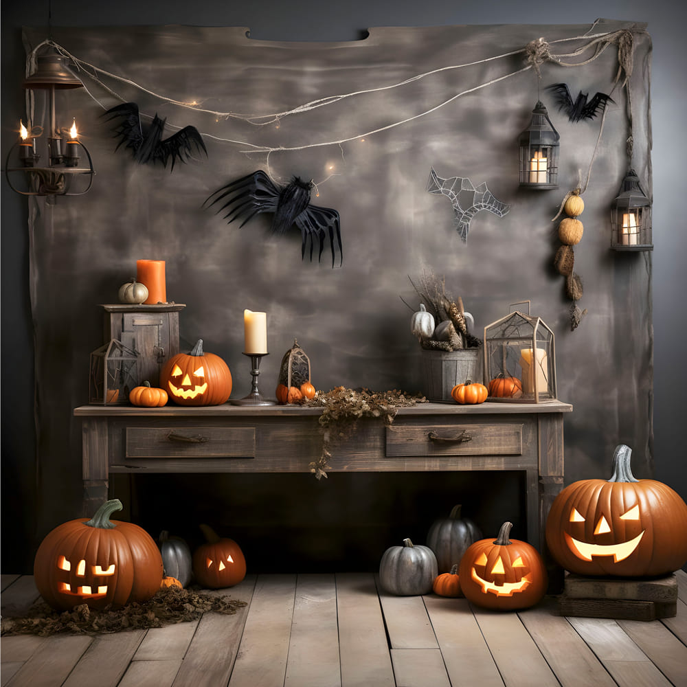 Halloween Pumpkin Lanterns Photography Backdrop UK RR7-104