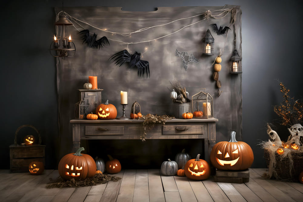 Halloween Pumpkin Lanterns Photography Backdrop UK RR7-104