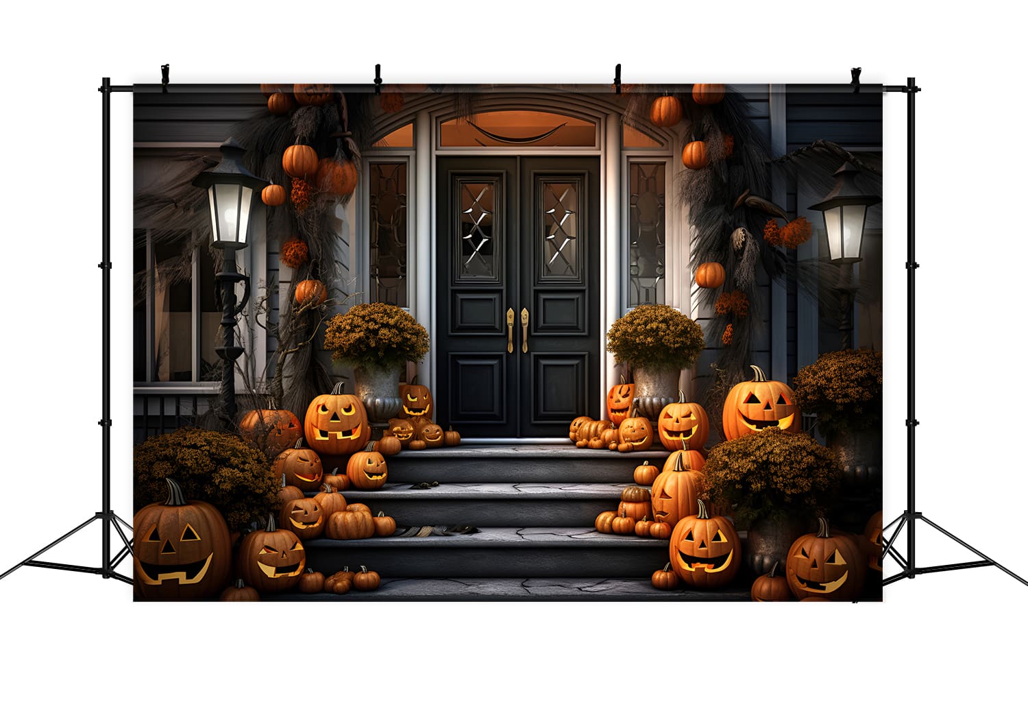 Front Door Pumpkins Halloween Backdrop UK RR7-105