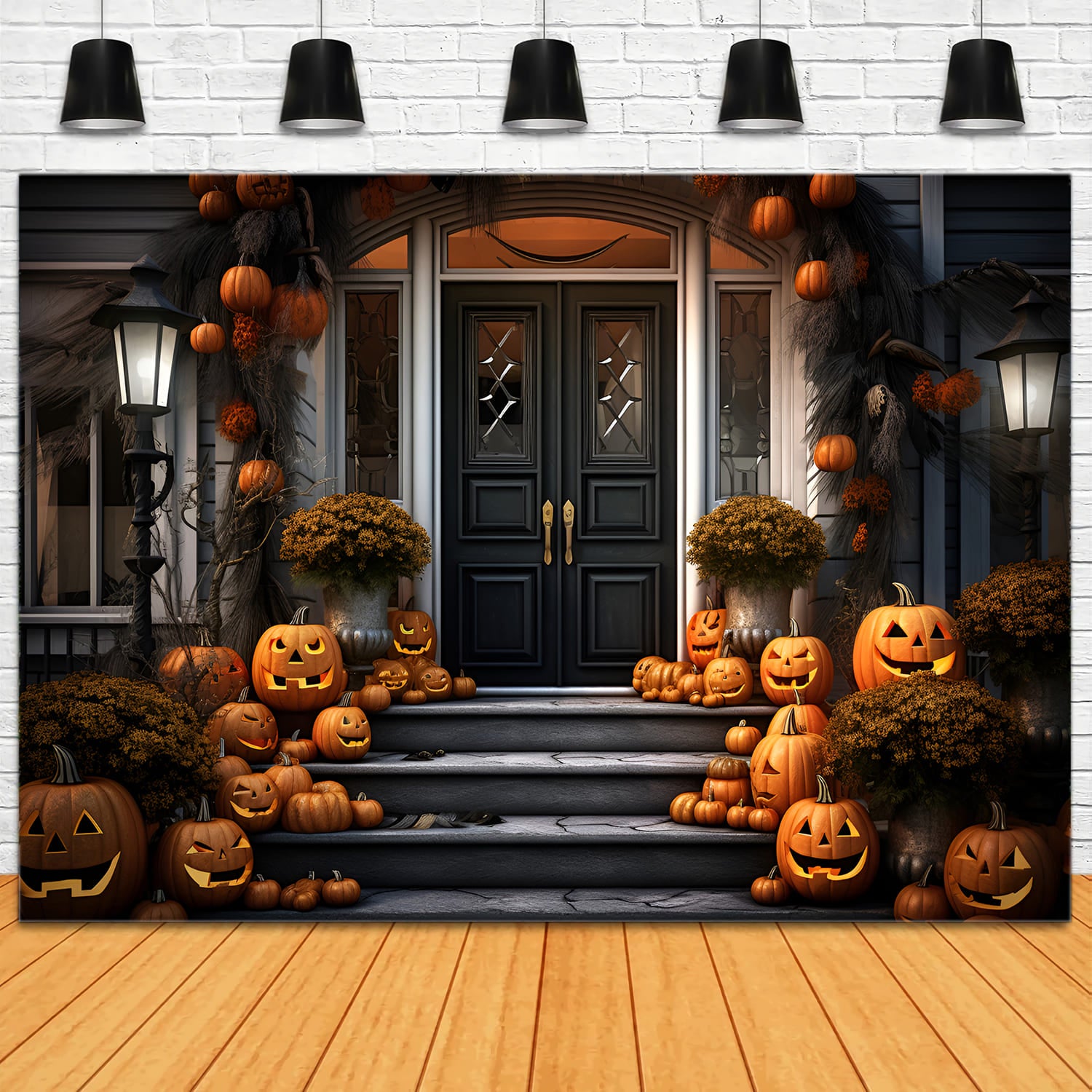 Front Door Pumpkins Halloween Backdrop UK RR7-105