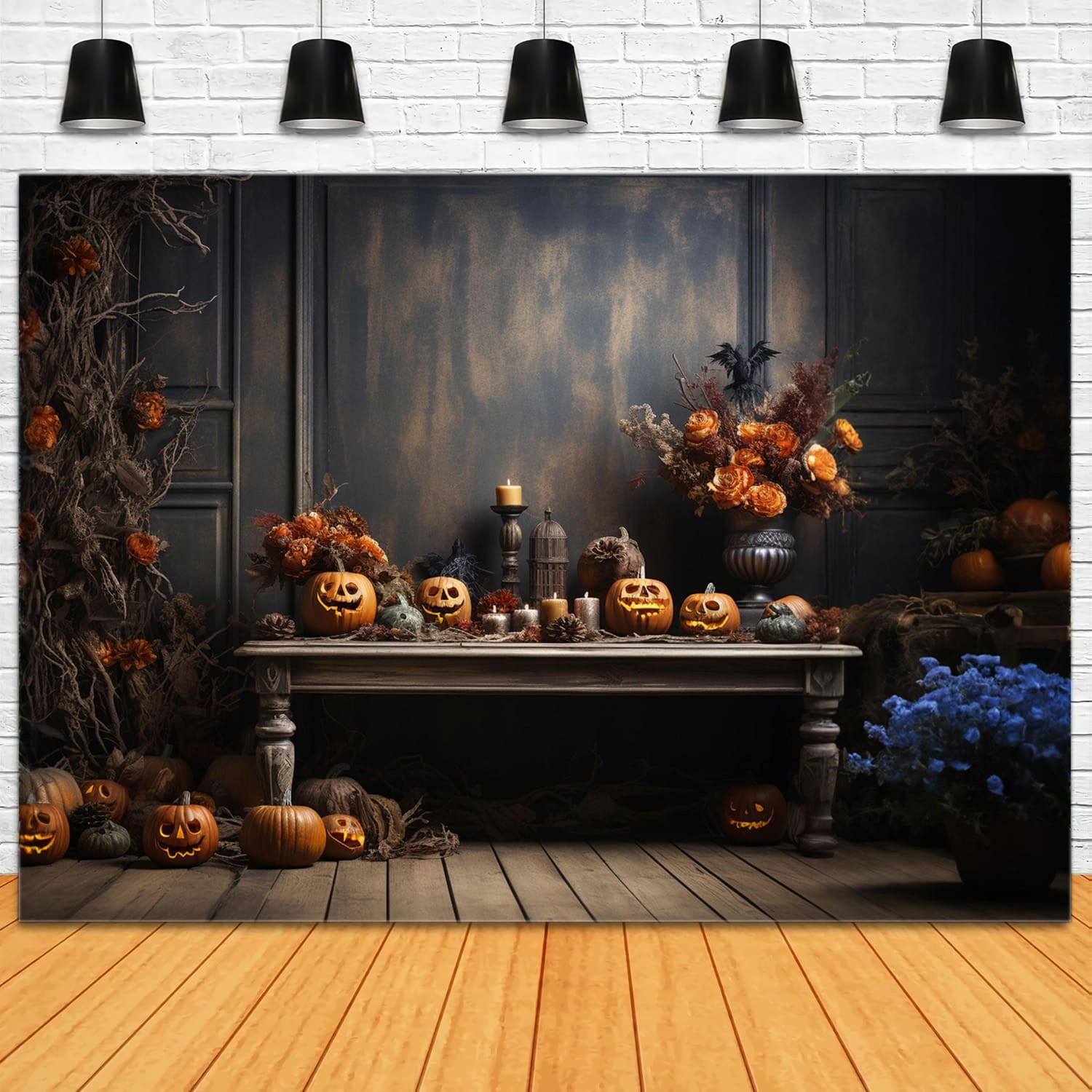 Pumpkins Vintage Wall Halloween Backdrop UK RR7-106