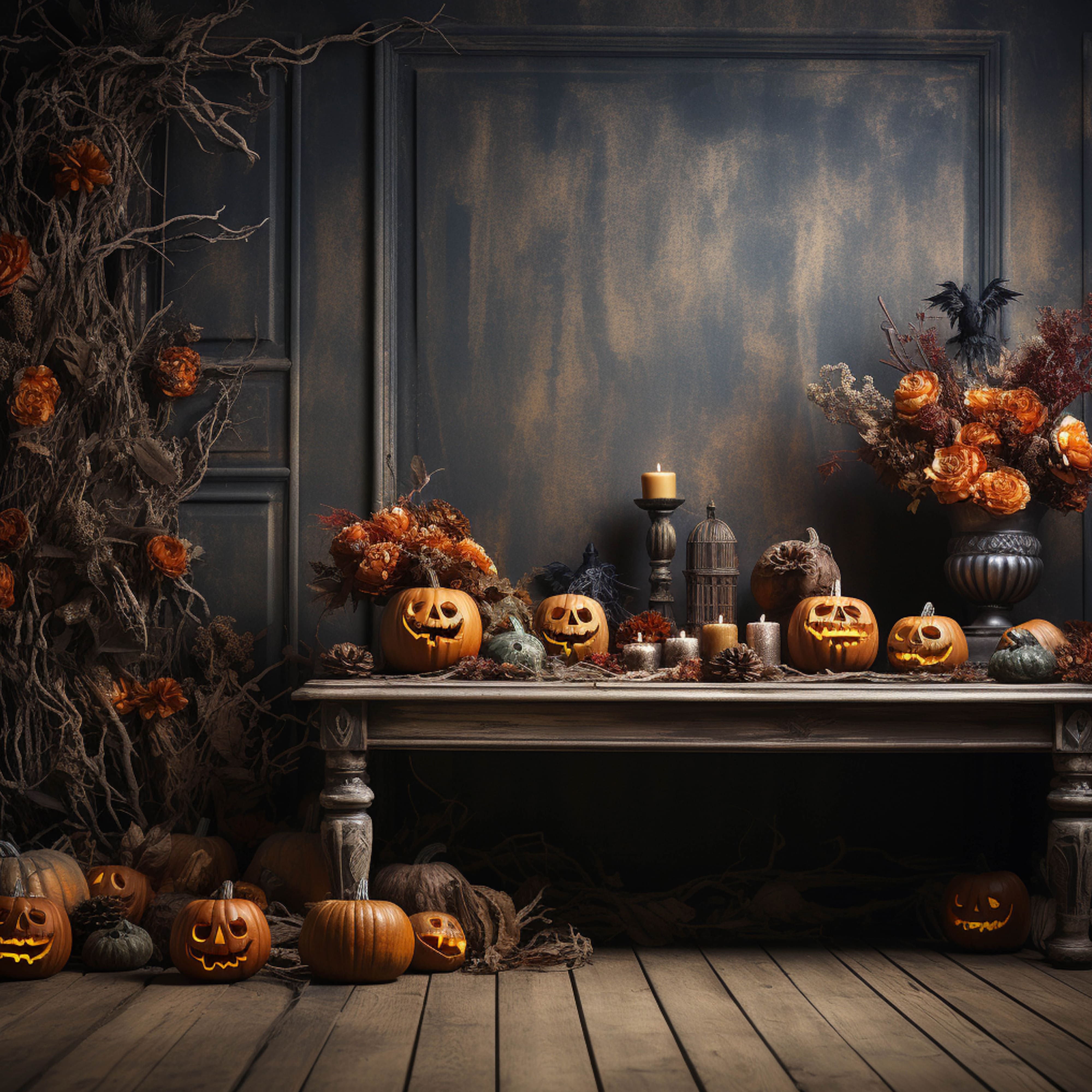 Pumpkins Vintage Wall Halloween Backdrop UK RR7-106