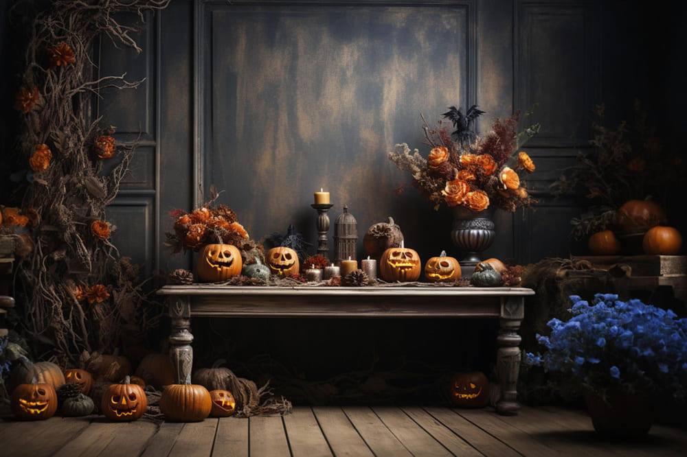 Pumpkins Vintage Wall Halloween Backdrop UK RR7-106