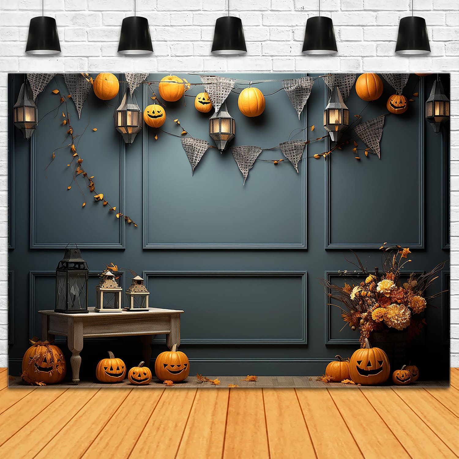 Pumpkins Decorated Wall Halloween Backdrop UK RR7-108