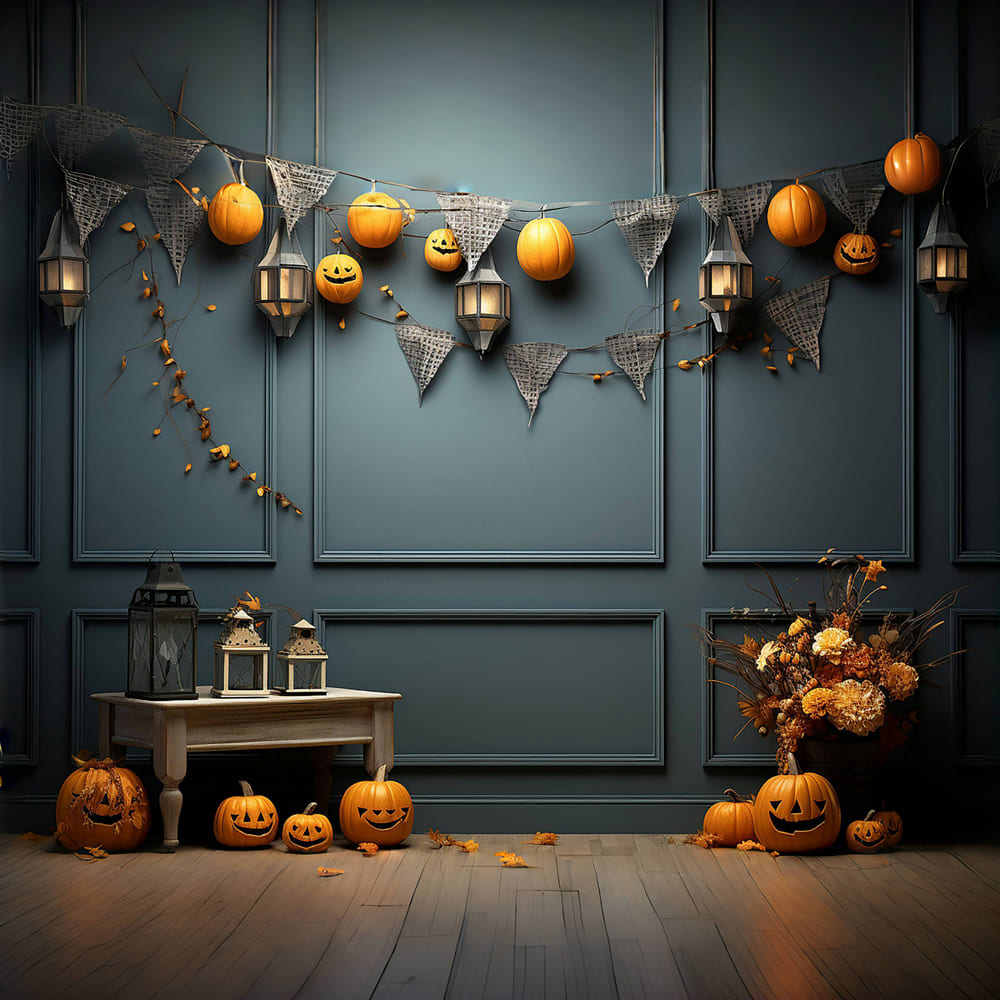 Pumpkins Decorated Wall Halloween Backdrop UK RR7-108