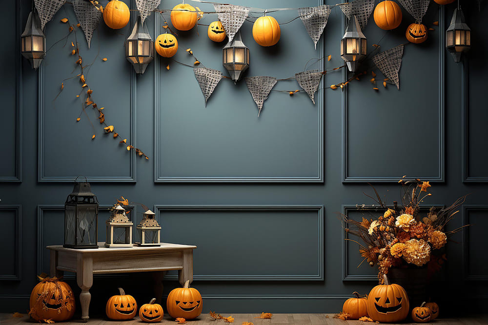 Pumpkins Decorated Wall Halloween Backdrop UK RR7-108