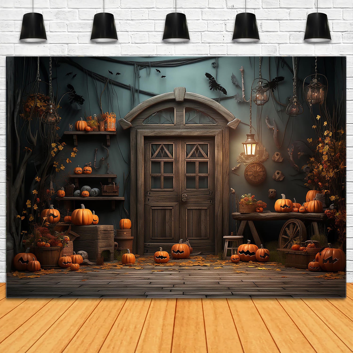 Halloween Pumpkins Door Photography Backdrop UK RR7-109