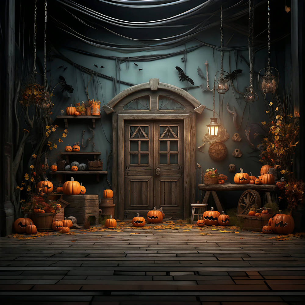 Halloween Pumpkins Door Photography Backdrop UK RR7-109