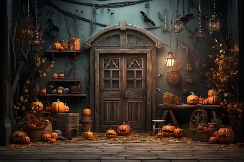 Halloween Pumpkins Door Photography Backdrop UK RR7-109