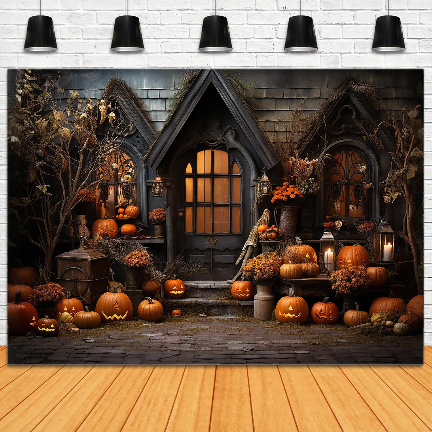 Halloween Pumpkin Candles Photography Backdrop UK RR7-110