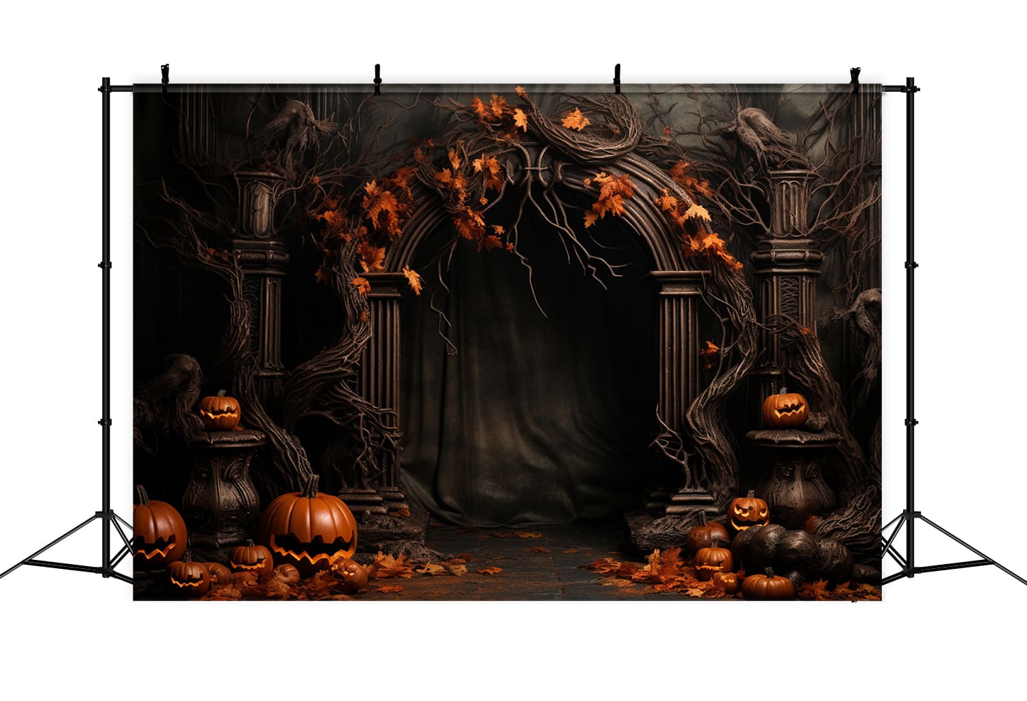 Maple Leaves Pumpkins Door Halloween Backdrop UK RR7-111