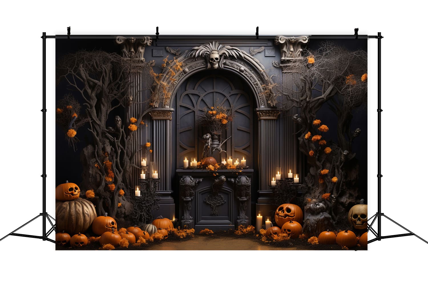 Pumpkins Candles Halloween Wall Backdrop UK RR7-112