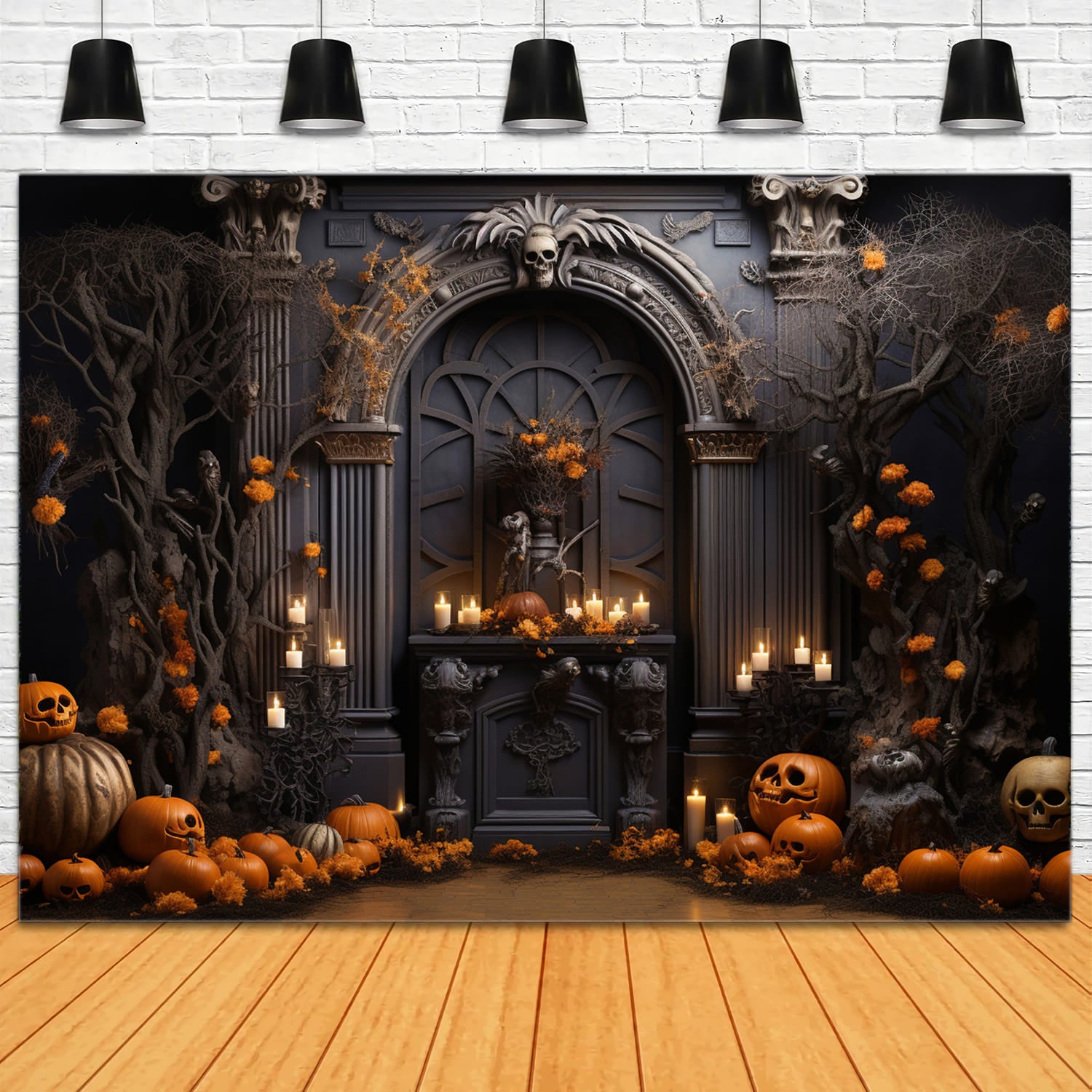 Pumpkins Candles Halloween Wall Backdrop UK RR7-112