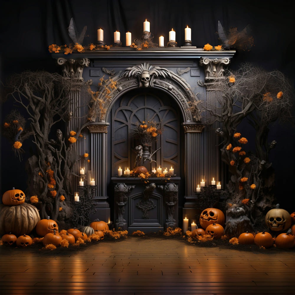 Pumpkins Candles Halloween Wall Backdrop UK RR7-112