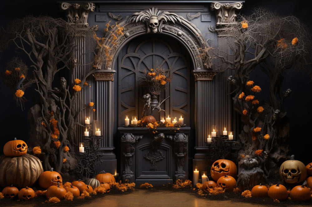 Pumpkins Candles Halloween Wall Backdrop UK RR7-112