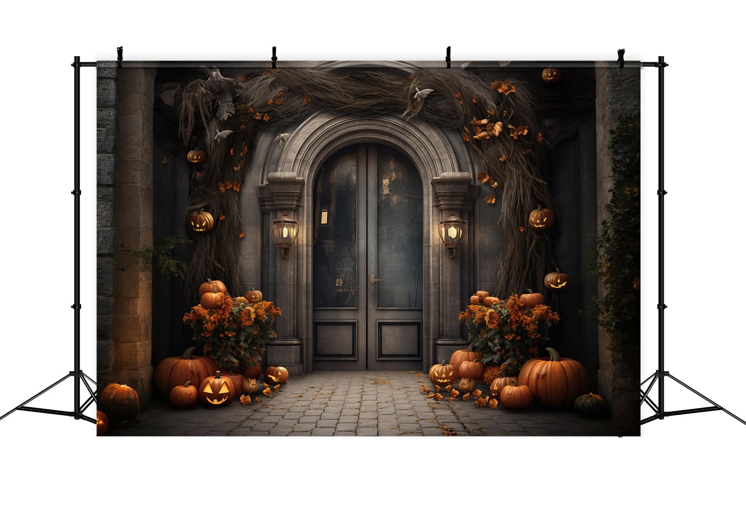 Mansion Door Pumpkins Halloween Backdrop UK RR7-113