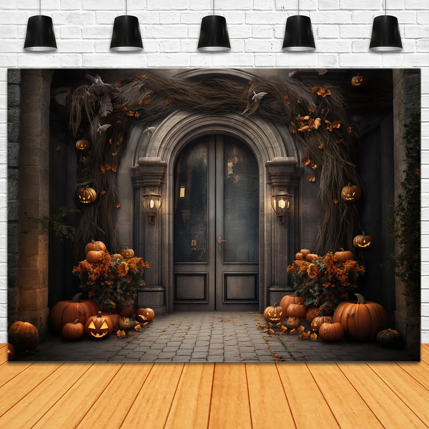 Mansion Door Pumpkins Halloween Backdrop UK RR7-113