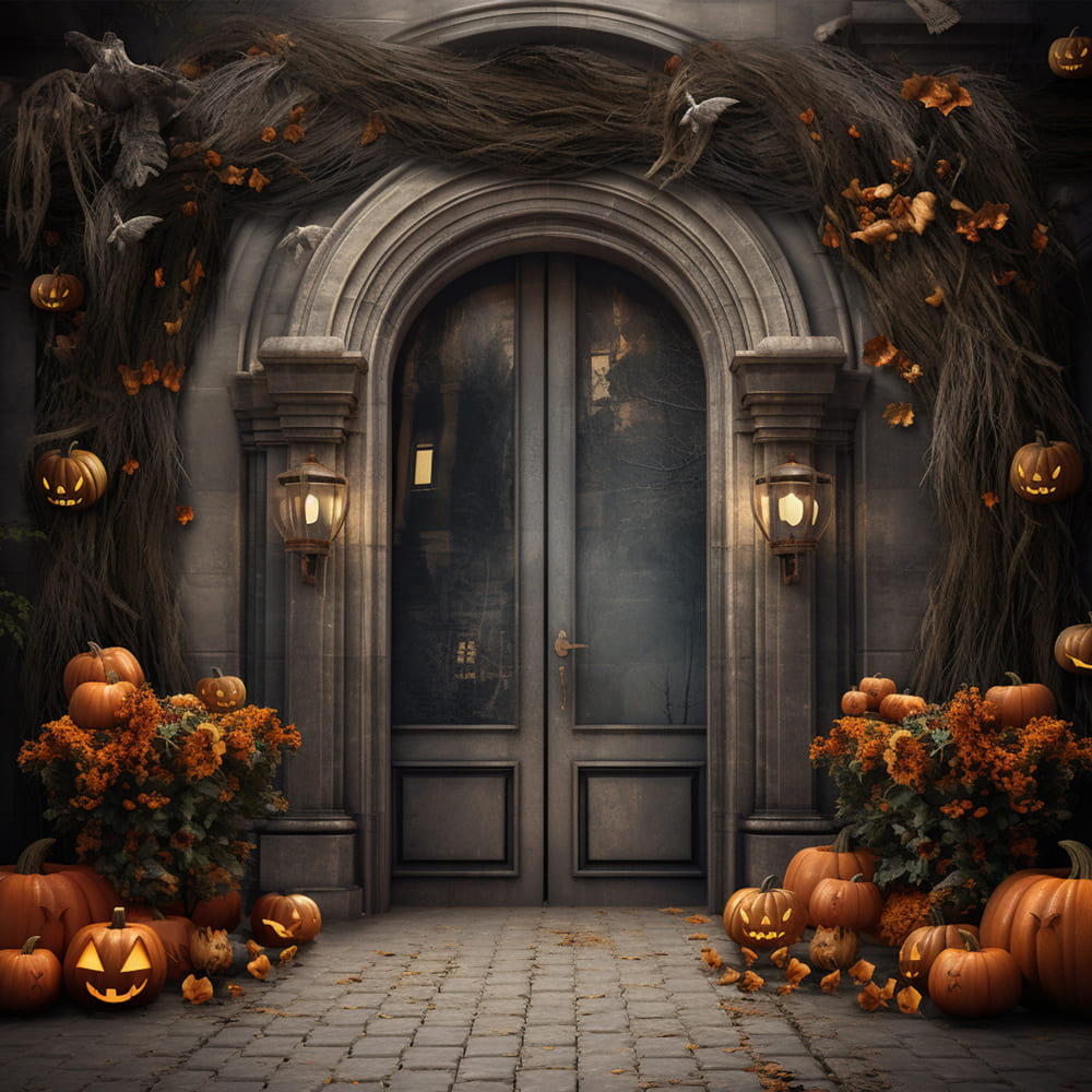 Mansion Door Pumpkins Halloween Backdrop UK RR7-113