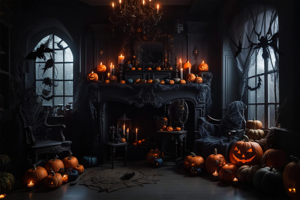 Halloween Room Pumpkin Candles Backdrop UK RR7-114