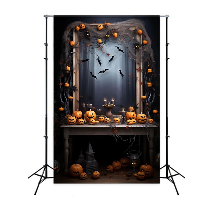 Halloween Evil Pumpkin Candles Bats Backdrop UK RR7-115