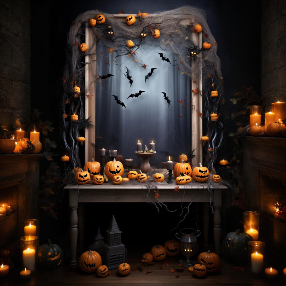 Halloween Evil Pumpkin Candles Bats Backdrop UK RR7-115