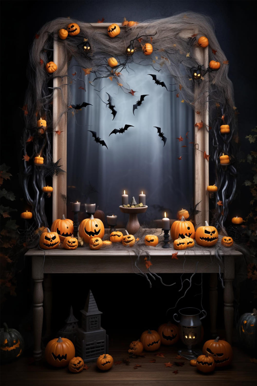 Halloween Evil Pumpkin Candles Bats Backdrop UK RR7-115