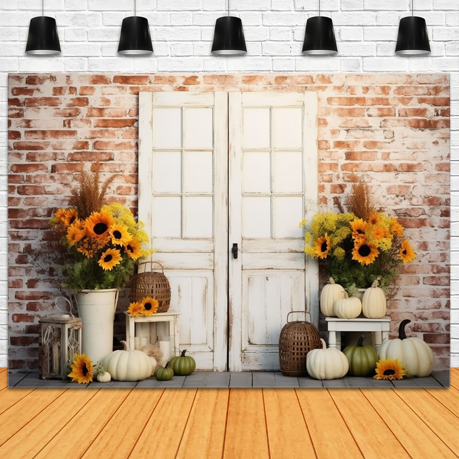 Autumn Sunflower Pumpkin Wall Backdrop UK RR7-116