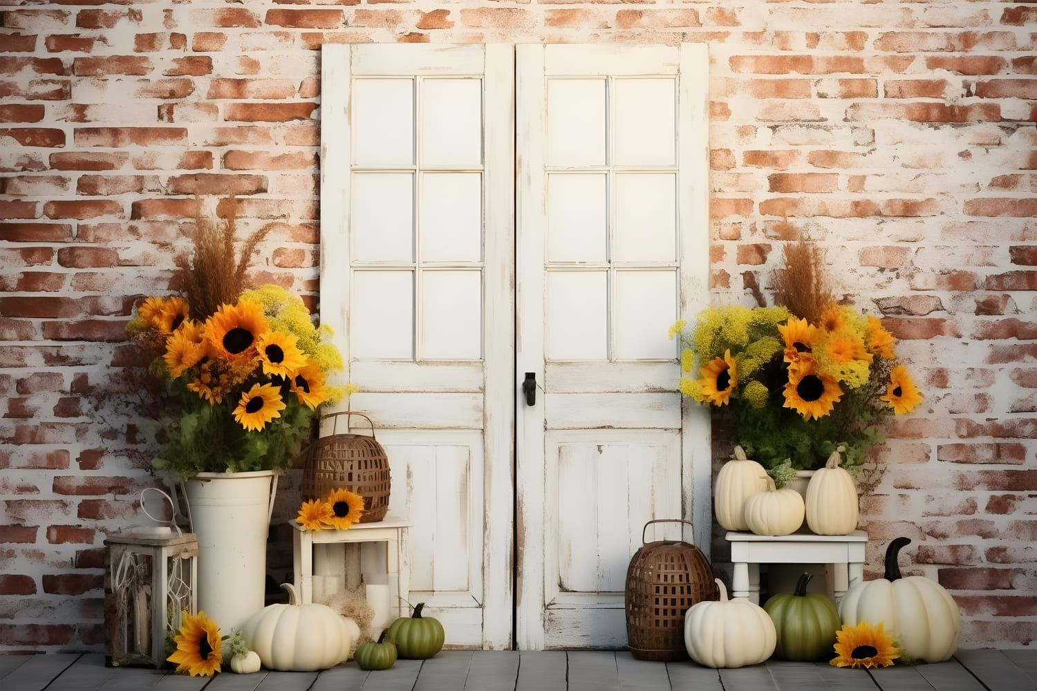 Autumn Sunflower Pumpkin Wall Backdrop UK RR7-116