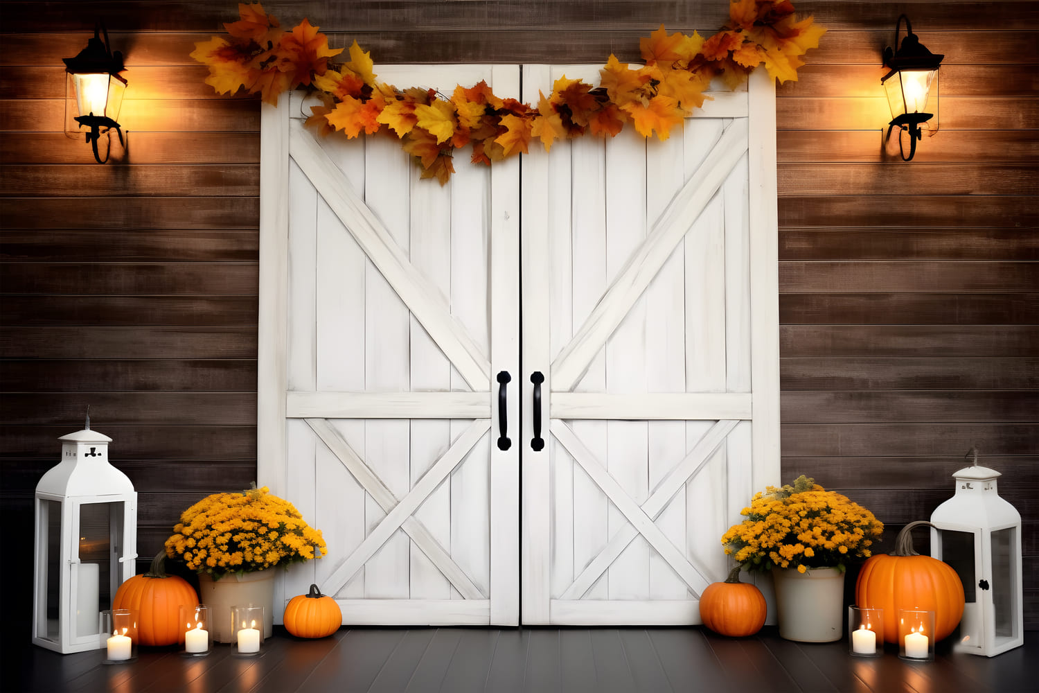 Autumn Pumpkins Leaves Photography Backdrop UK RR7-117