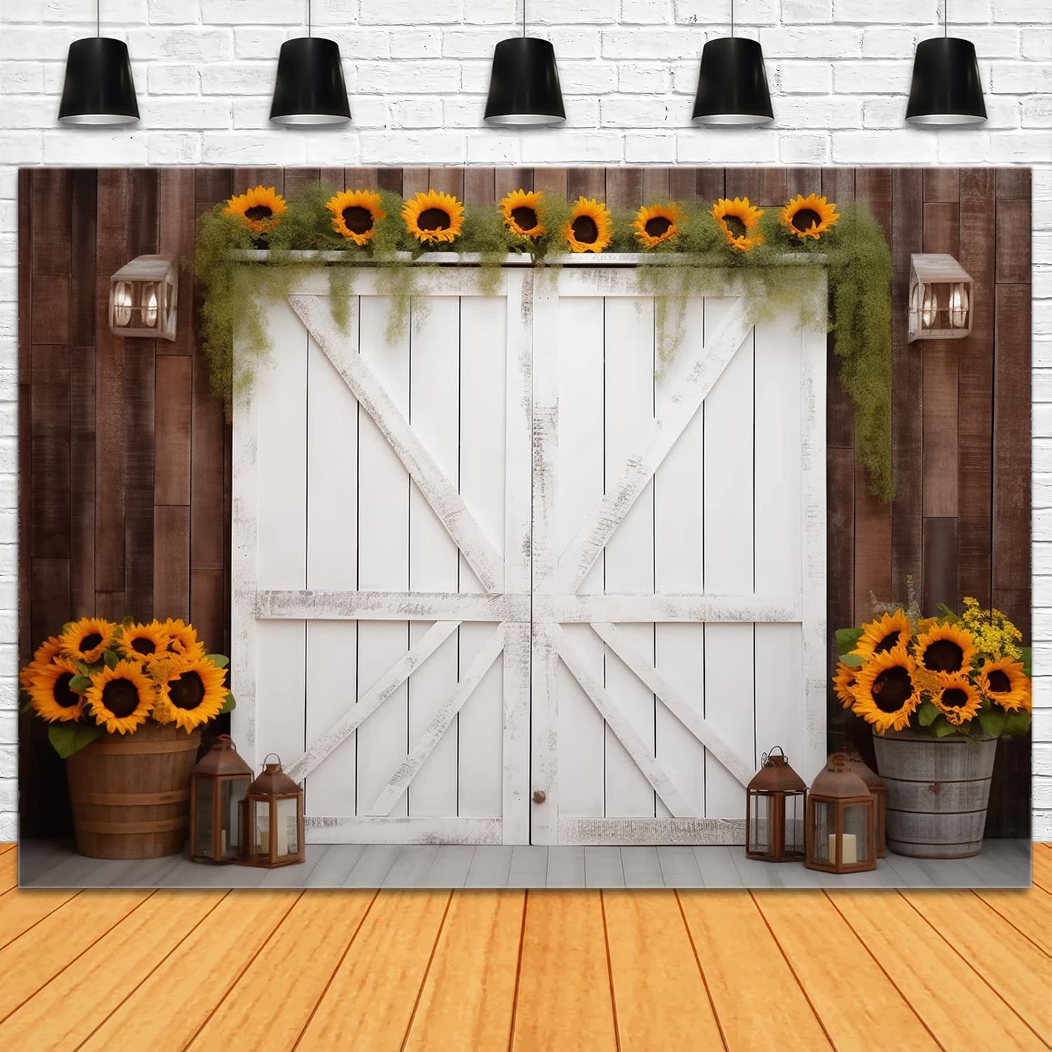 Sunflower Barn Door Autumn Photography Backdrop UK RR7-118