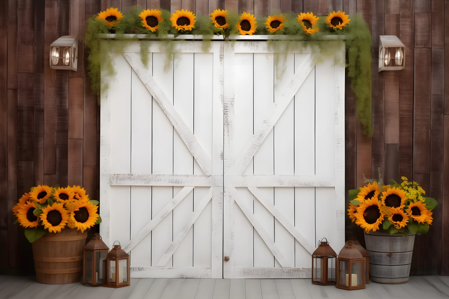 Sunflower Barn Door Autumn Photography Backdrop UK RR7-118