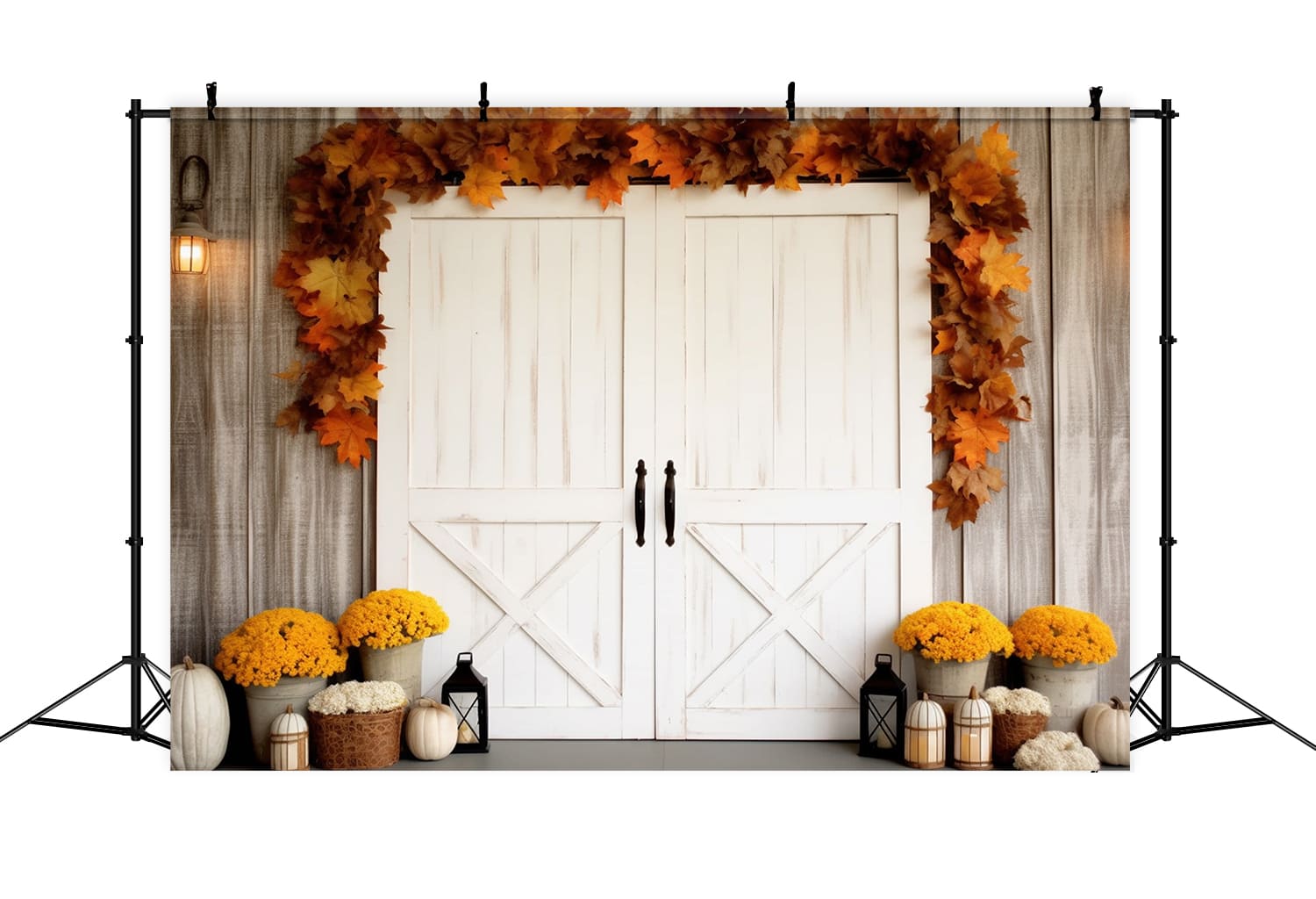 Autumn Maple Leaves White Door Backdrop UK RR7-119