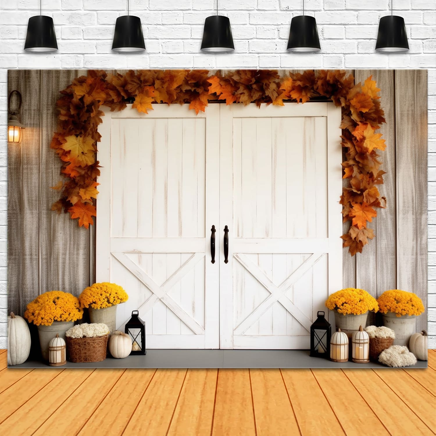 Autumn Maple Leaves White Door Backdrop UK RR7-119