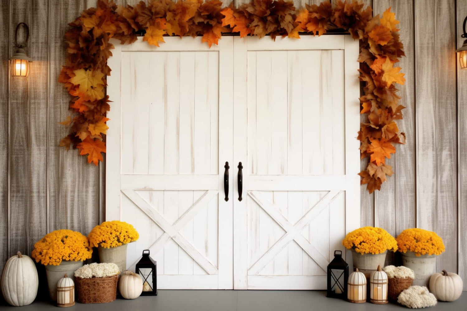 Autumn Maple Leaves White Door Backdrop UK RR7-119