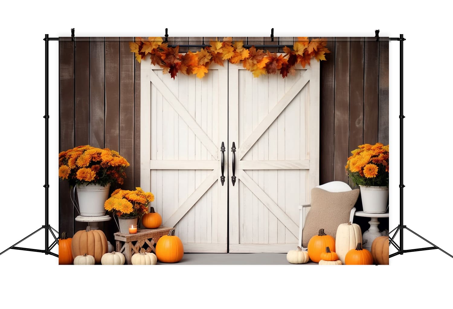 Autumn Pumpkins Maple Leaves Door Backdrop UK RR7-120