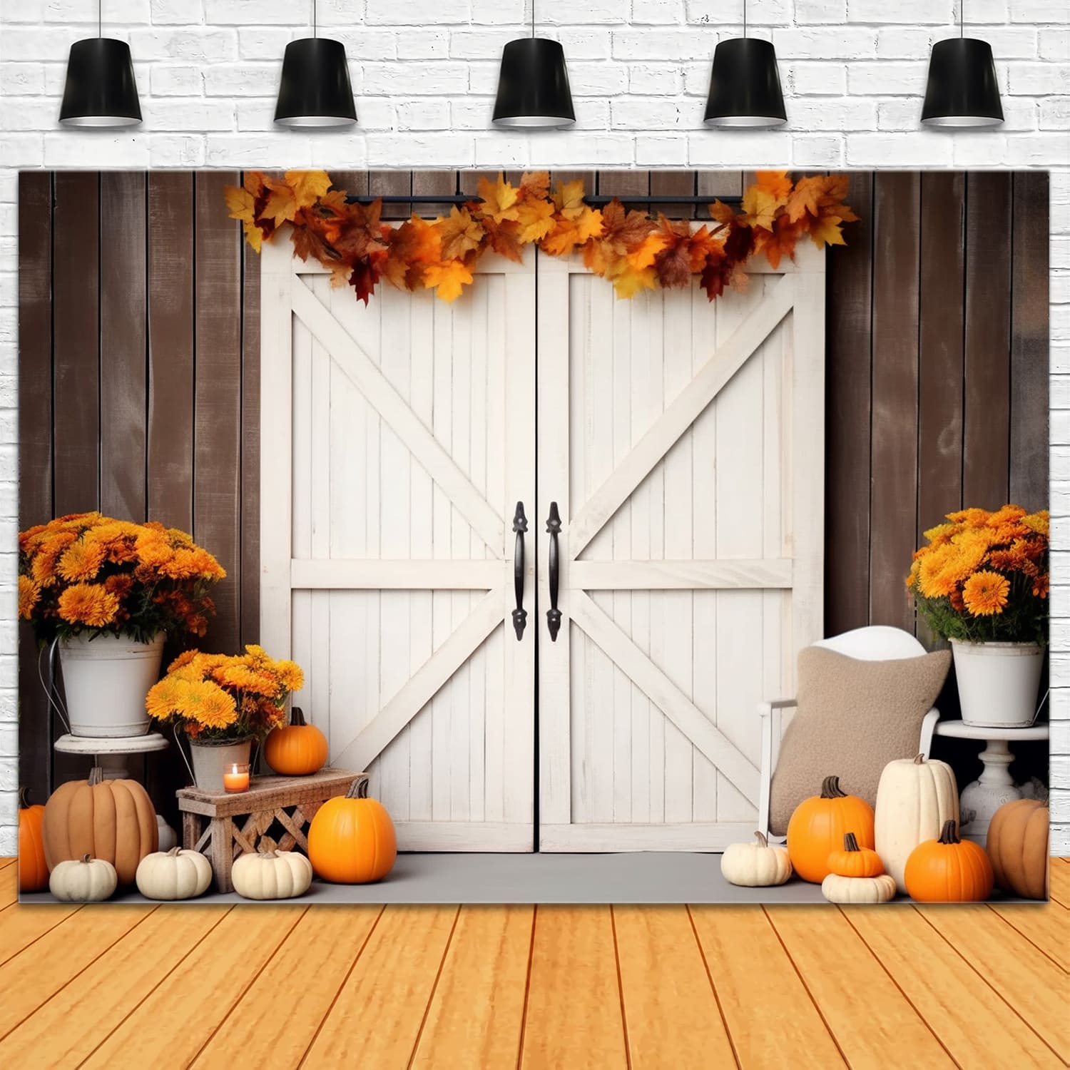 Autumn Pumpkins Maple Leaves Door Backdrop UK RR7-120