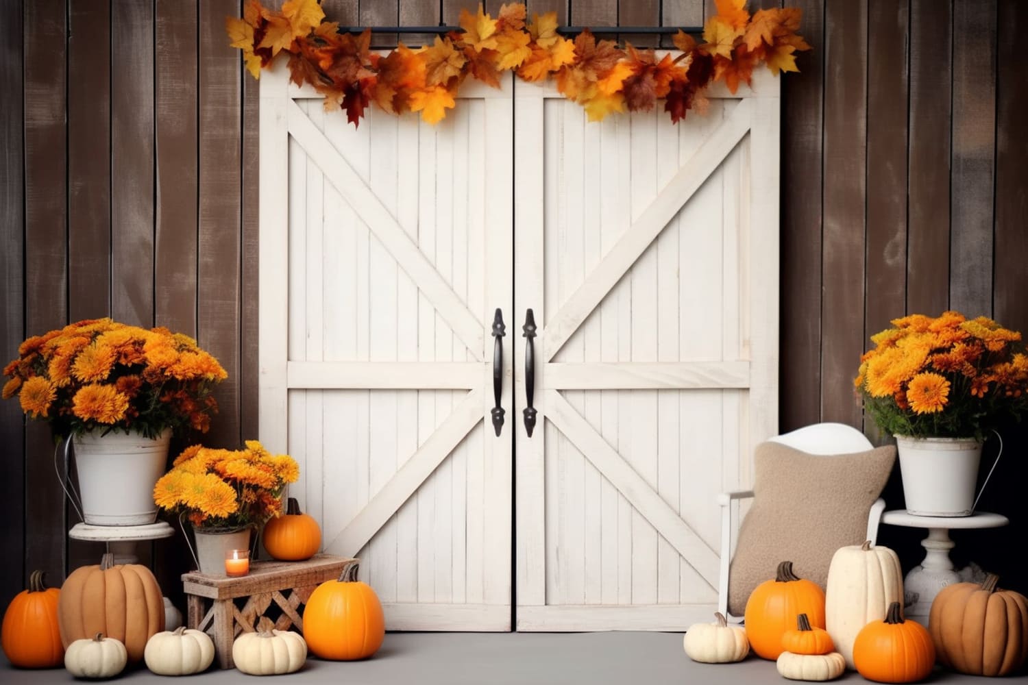 Autumn Pumpkins Maple Leaves Door Backdrop UK RR7-120