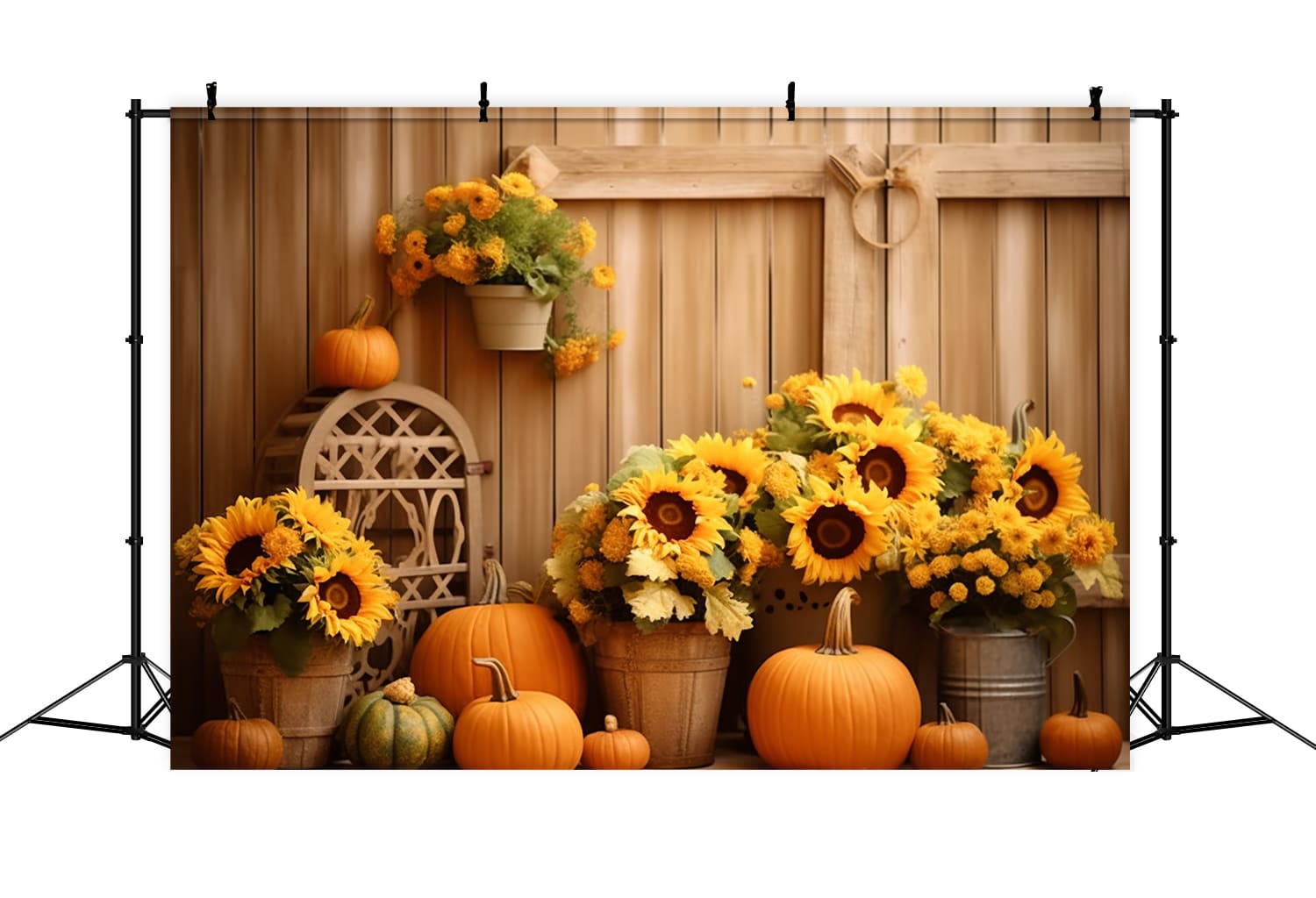 Autumn Barn Sunflowers Pumpkin Backdrop UK RR7-122