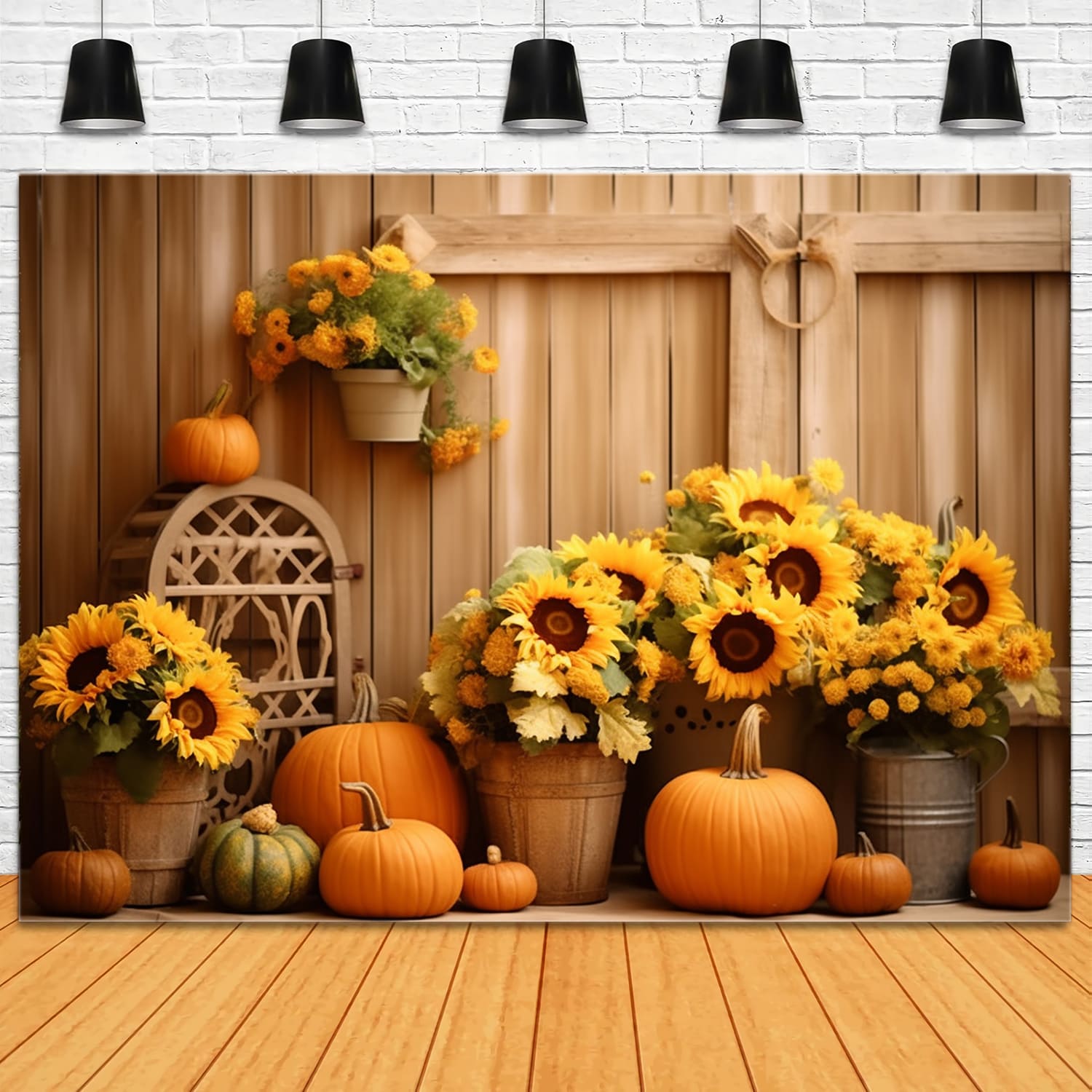 Autumn Barn Sunflowers Pumpkin Backdrop UK RR7-122