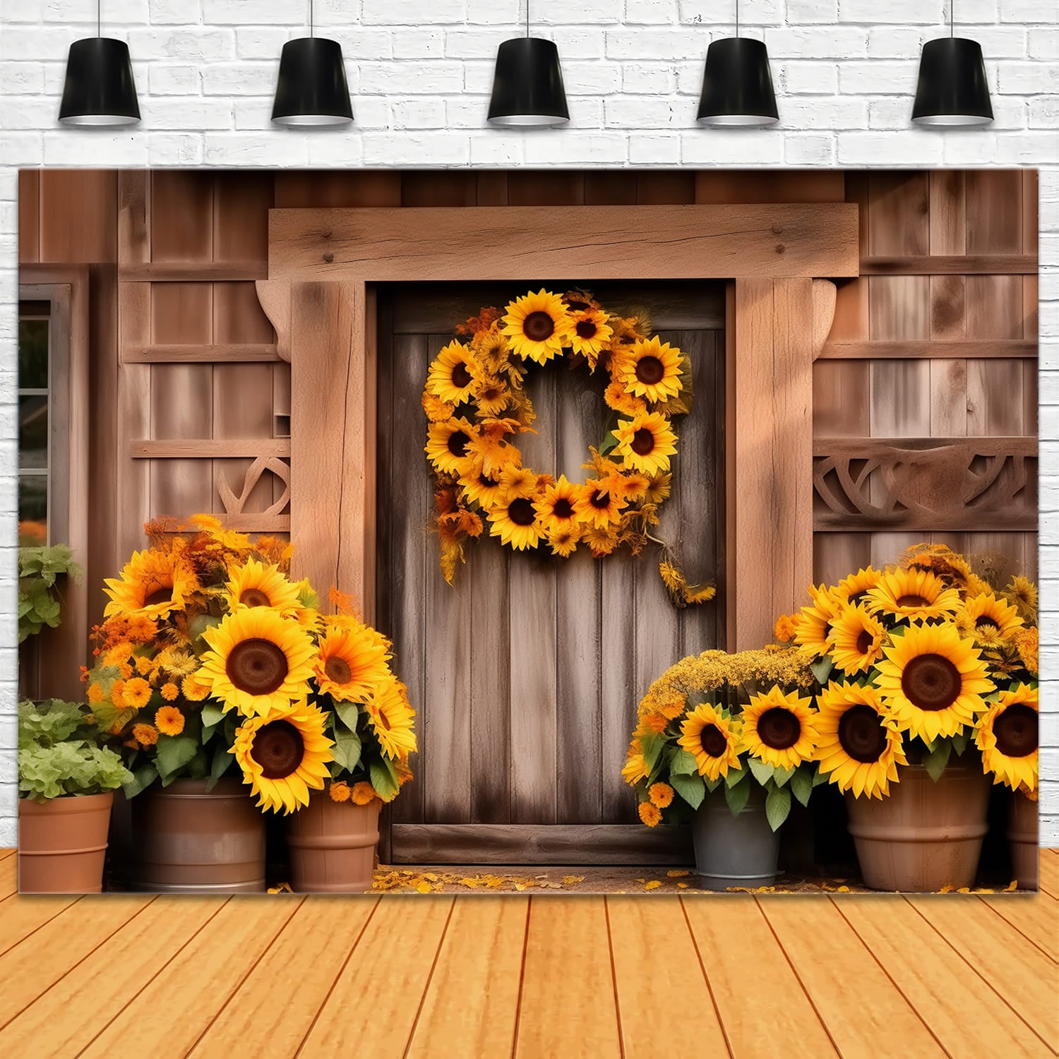 Autumn Barn Sunflower Photography Backdrop UK RR7-123