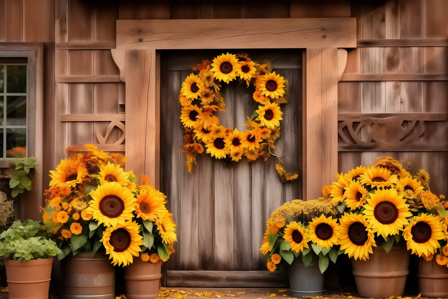 Autumn Barn Sunflower Photography Backdrop UK RR7-123