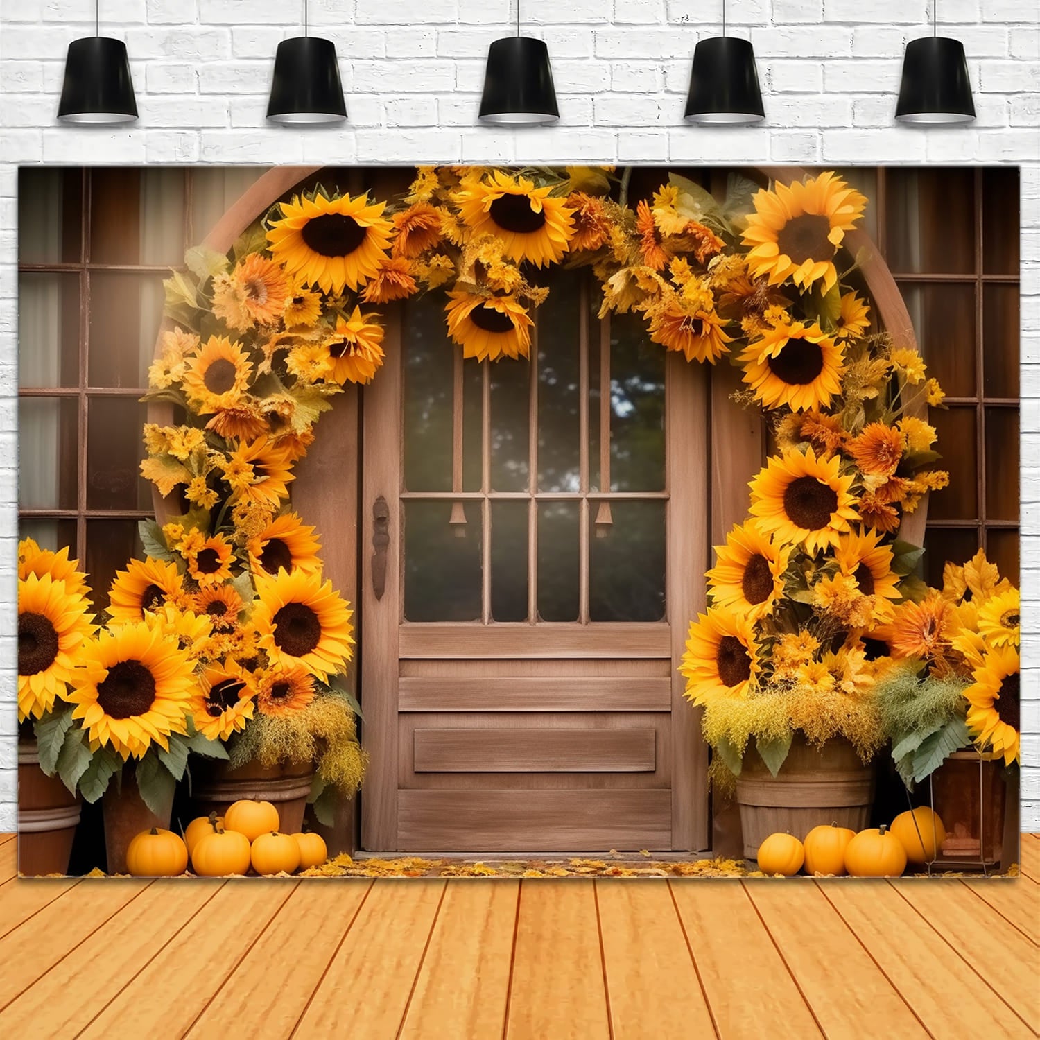 Autumn Sunflower Wreath Barn Door Backdrop UK RR7-125