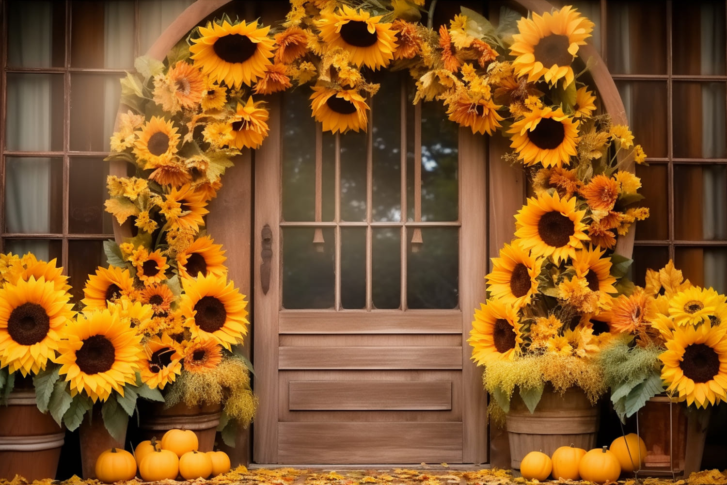 Autumn Sunflower Wreath Barn Door Backdrop UK RR7-125