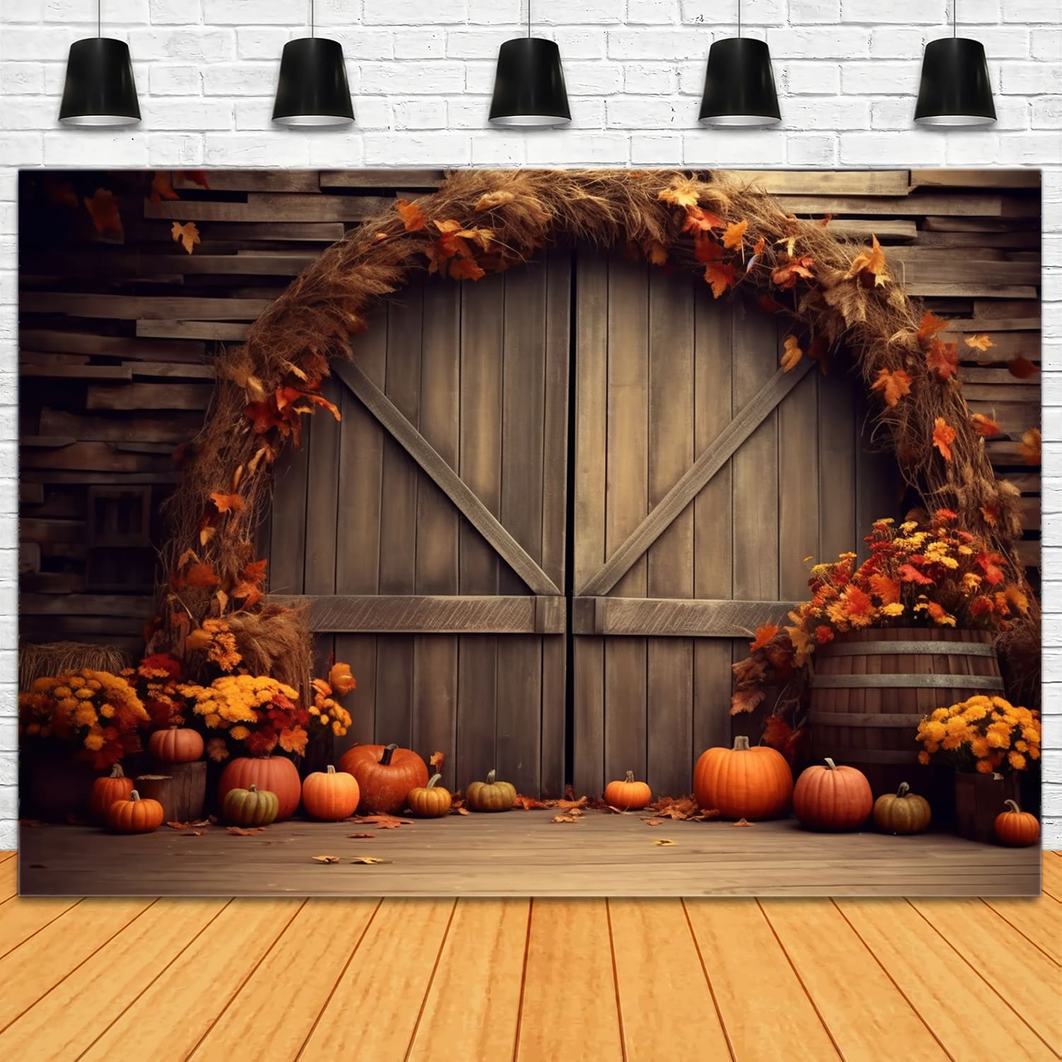 Maple Leaves Arch Pumpkins Autumn Backdrop UK RR7-127