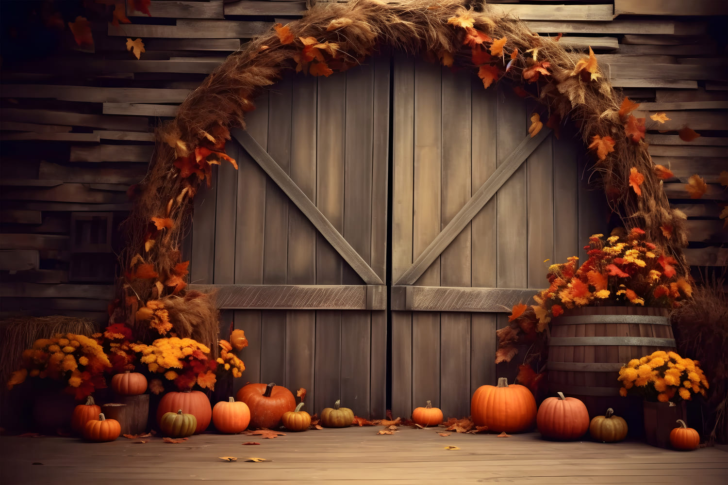 Maple Leaves Arch Pumpkins Autumn Backdrop UK RR7-127