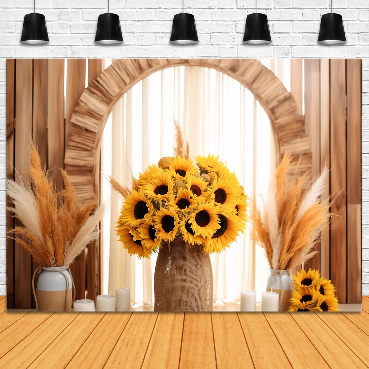 Dried Reed Sunflower Bouquet Autumn Backdrop UK RR7-128