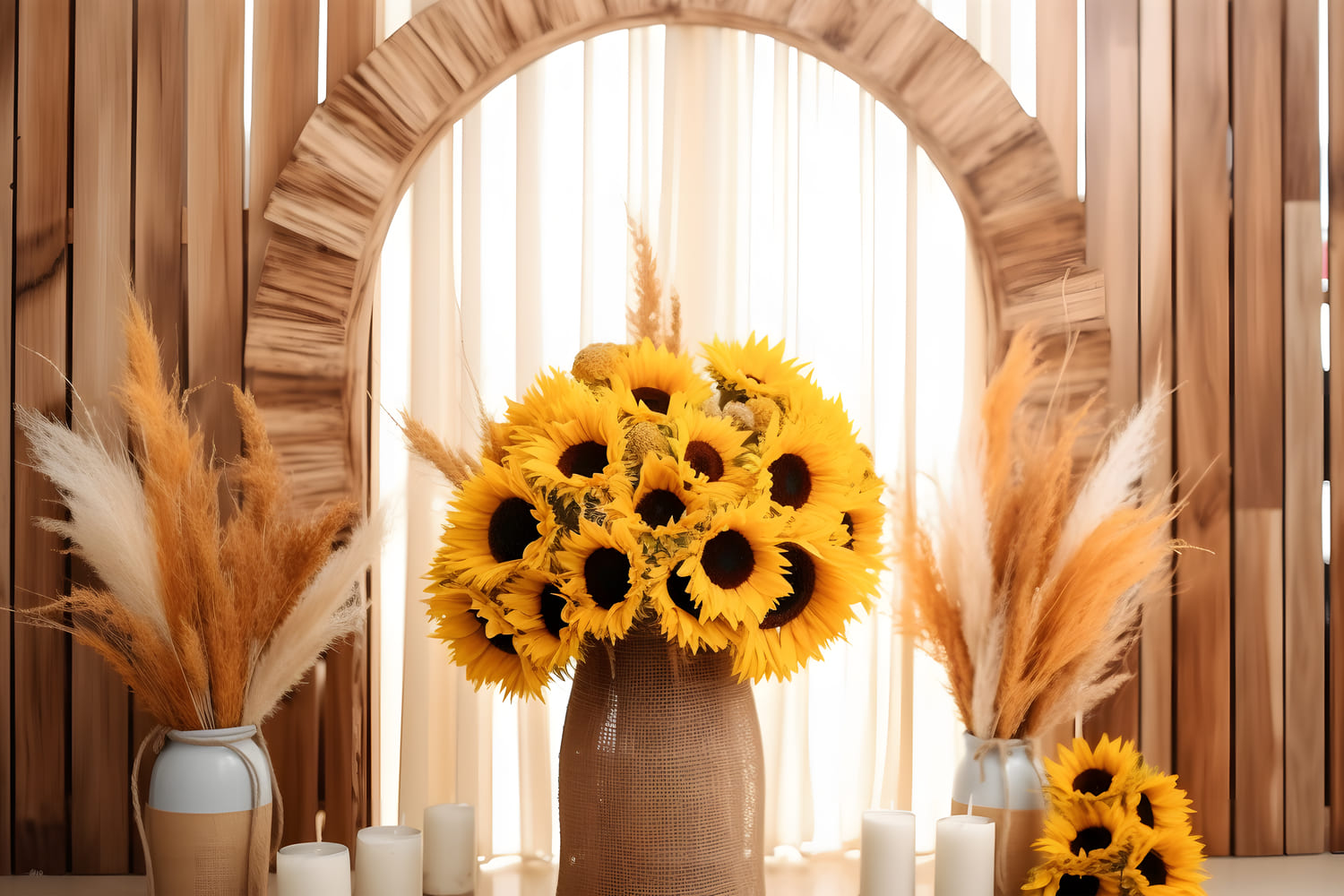 Dried Reed Sunflower Bouquet Autumn Backdrop UK RR7-128