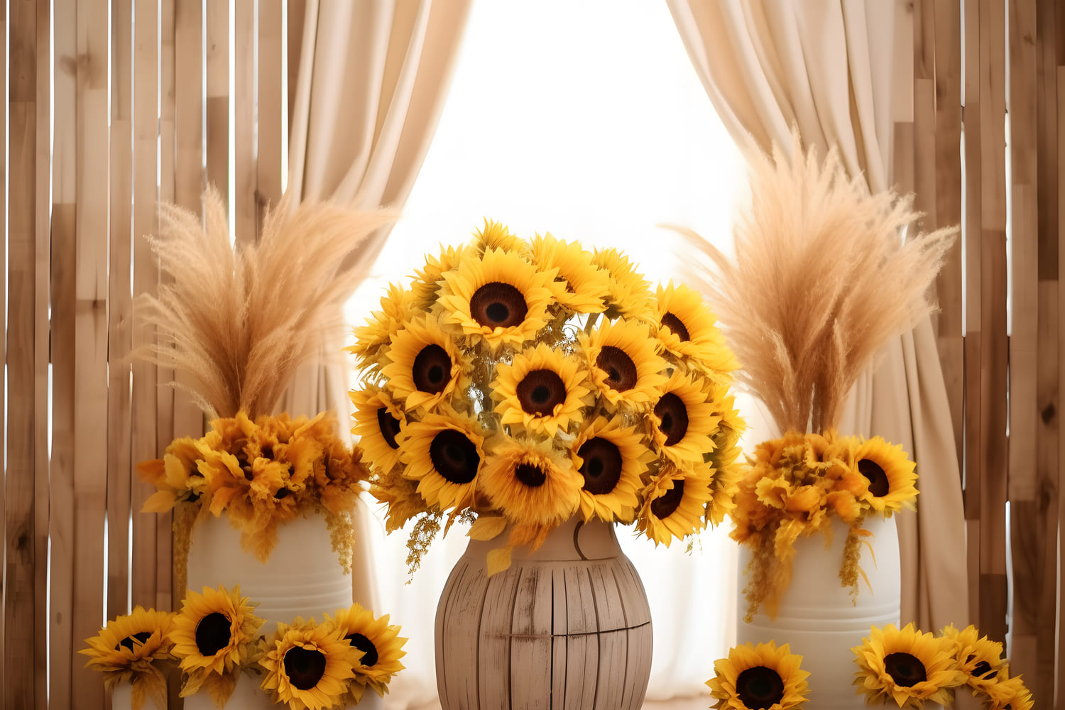 Sunflowers Dried Reed Decor Autumn Backdrop UK RR7-129